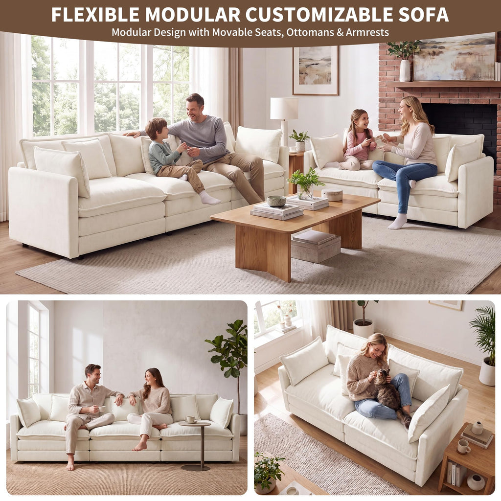 2 Piece Cloud Loveseat Sofa Couch Set, Oversized Chenille Modular Sectional Love Seat Furniture Large Spaces, Beige