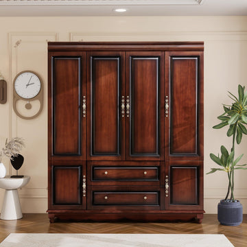 Solid Wood Armoire Wardrobe Closet, Cherry Finish Bedroom Storage