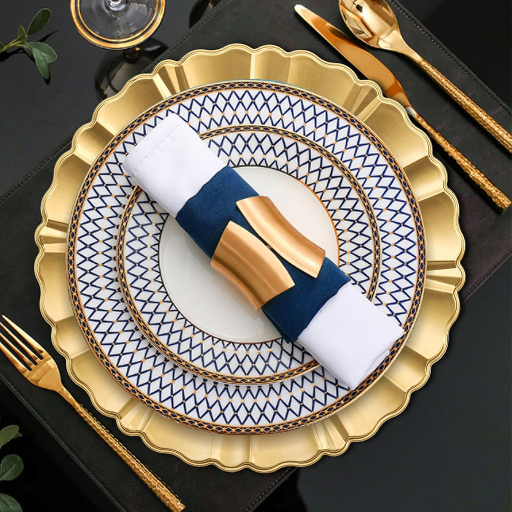 Gold Charger Plates, 13" Decorative Round Dinner Plate Chargers, Reusable Plastic Dinner Chargers with Fluted - Set of 12