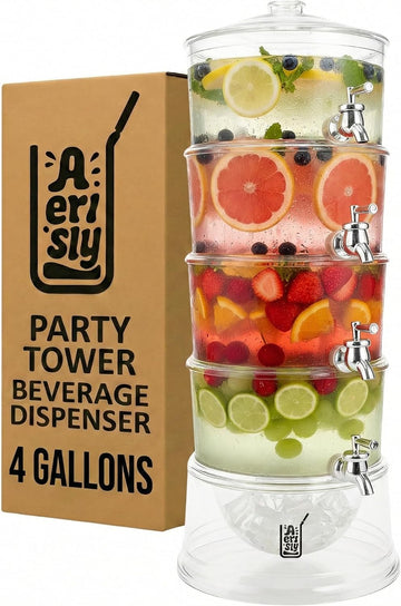 Party Tower Beverage Dispenser 4 Tiers - Large Drink Dispensers For Parties