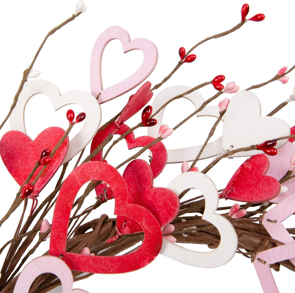 18 Inch Valentine's Day Heart Shaped Wreath for Wedding Party Anniversary - Artificial Wooden Door Wreath Gift