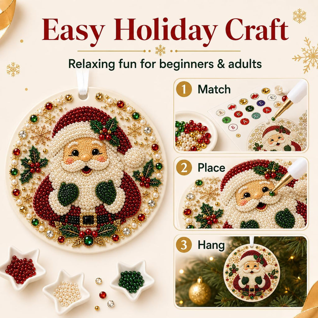 DIY Pearl & Gem Christmas Ornament Collection (Santa Claus)