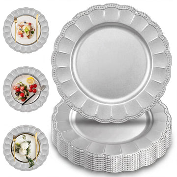 100 Pcs 13" Silver Charger Plates Bulk, Charger Plates with Beaded Sunflower Rim, Elegant Silver Chargers for Dinner