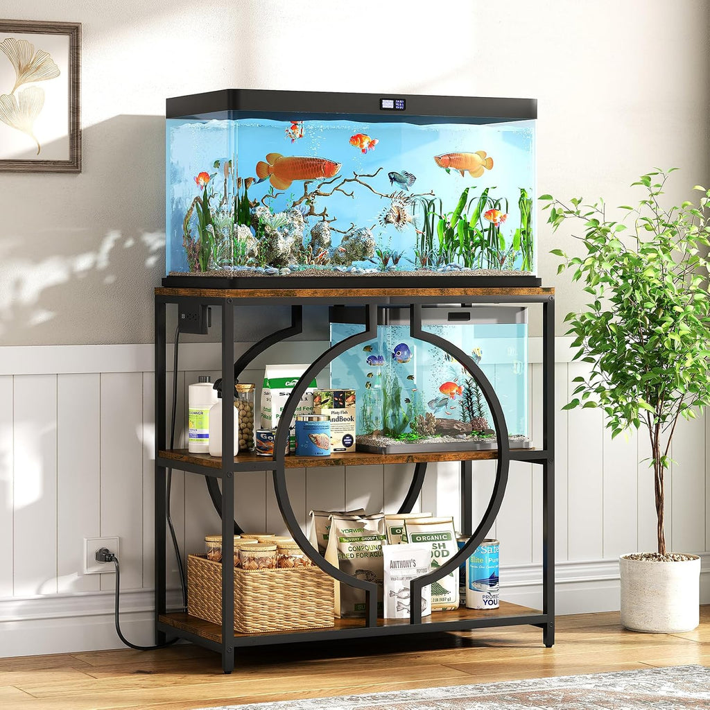 20-29 Gallon Aquarium Stand with Power Outlet, 3 Tier Heavy Duty Metal Fish Tank Stand with Storage Shelf, Fish Tank
