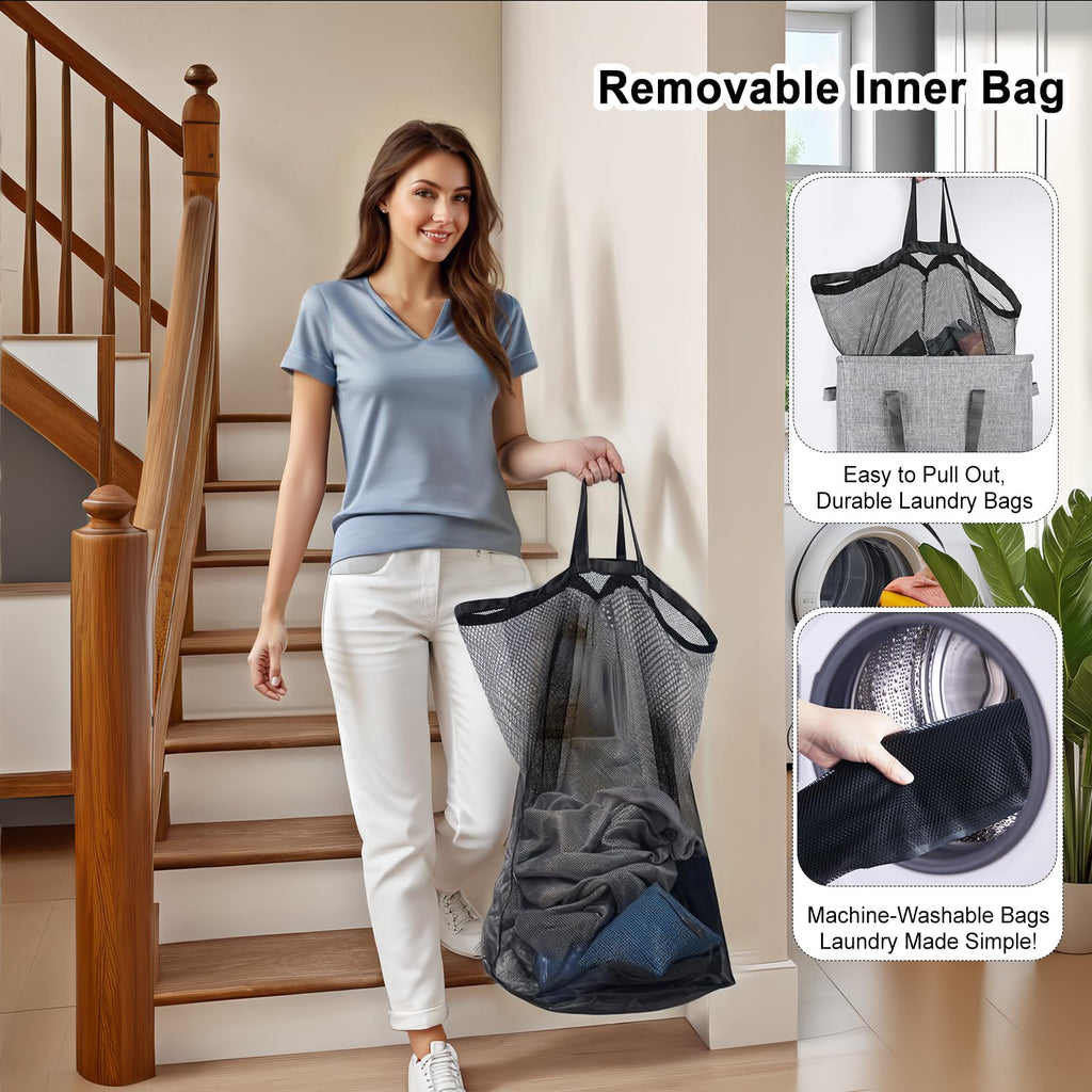 75L Slim Laundry Hamper with Lid,Large Foldable Laundry Basket with Removable Bag and Handles Tall Collapsible Dirty