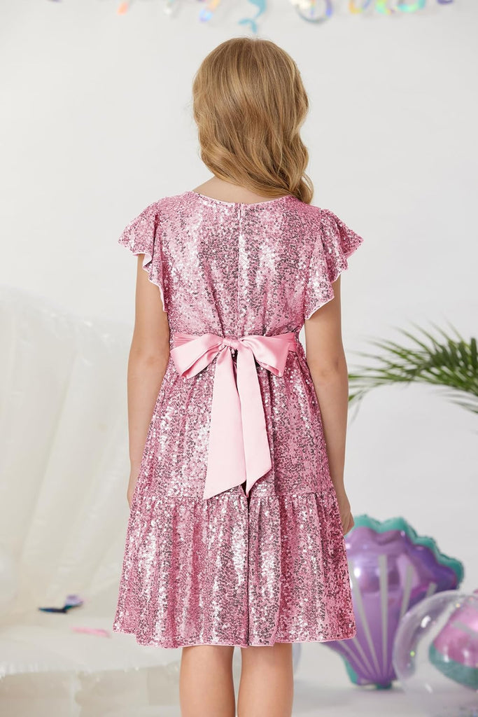 Girls Formal Party Dress Sequin Birthday Fancy Dresses Wedding Guest Dance Ruffle Dress