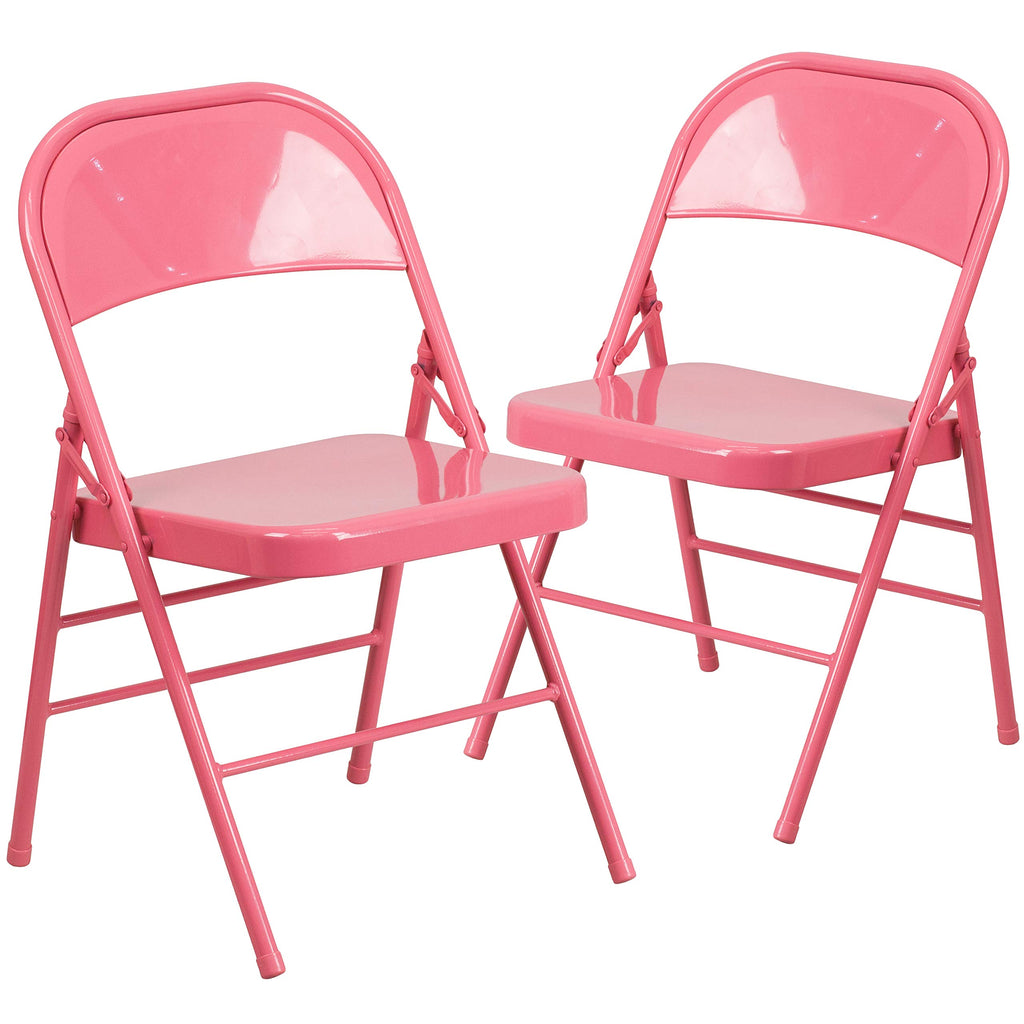 Pink Triple Braced Metal Folding Chair, 2-Pack