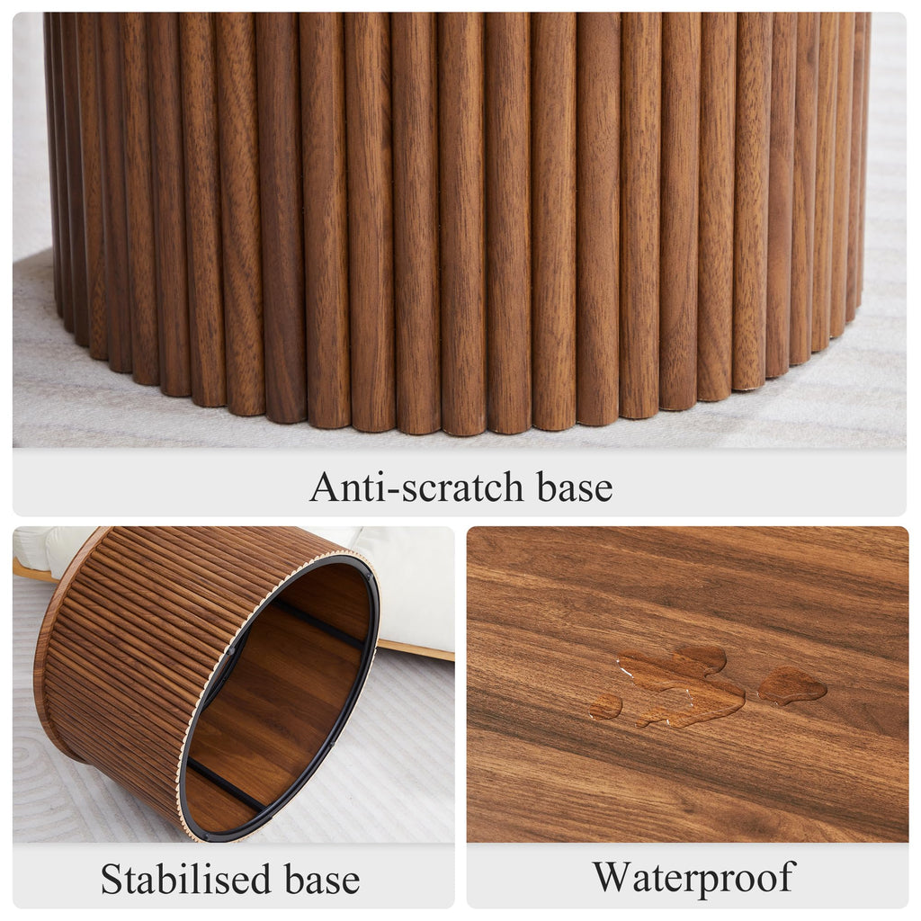 Fluted Round Nesting Coffee Table Set of 2 Circle Center Table Living Room