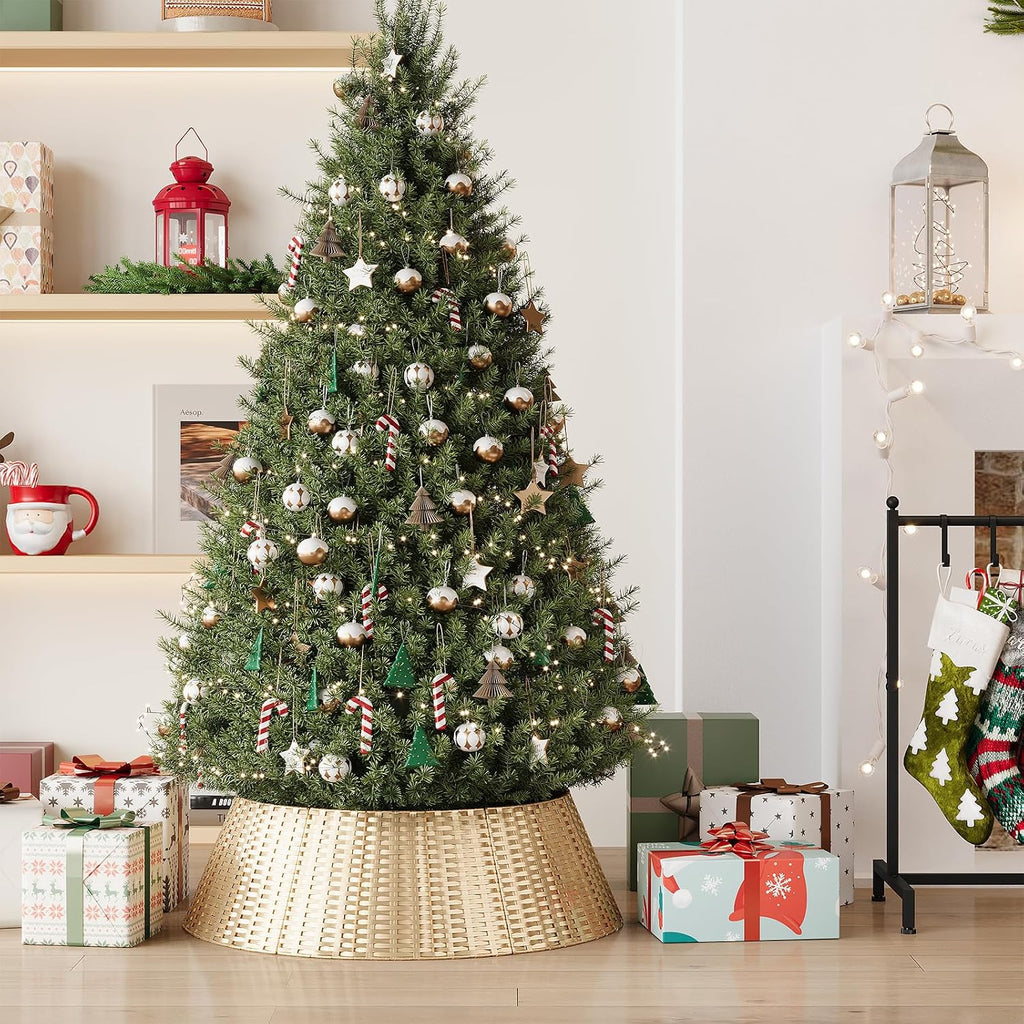 Gold Christmas Tree Collar, 33 Inch Woven Xmas Tree Skirt