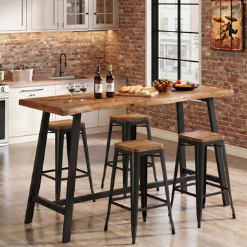 55" Solid Wood Bar Table, Rustic Brown