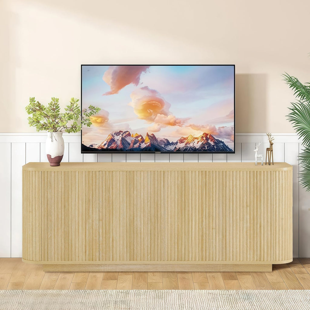 64" Fluted TV Stand for TVs up to 74 Inch, Modern Entertainment Center TV Console Media Console Credenza Table with