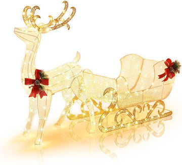 6 FT Christmas Lighted Reindeer & Santa's Sleigh Set, Warm White