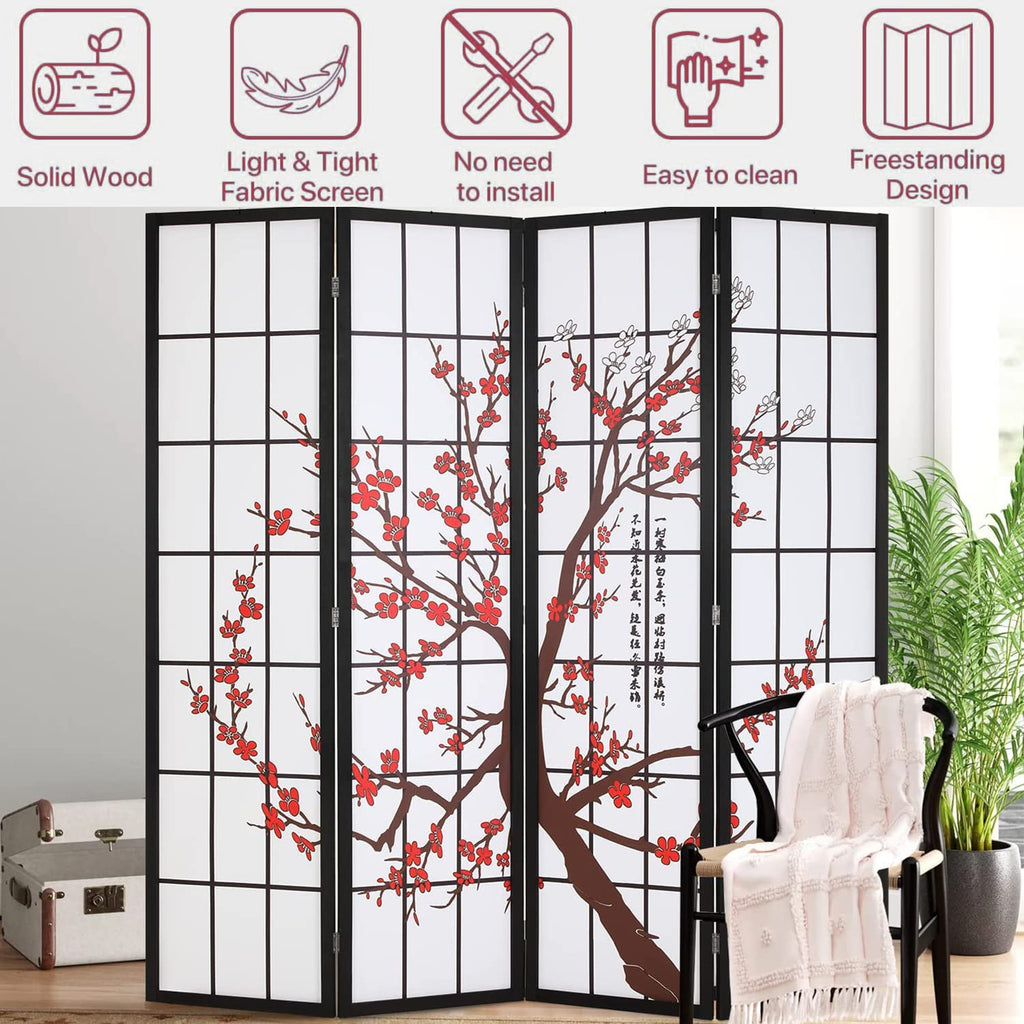 Japanese Room Divider Panel, 6ft Folding Privacy Divider, 4 Panels
