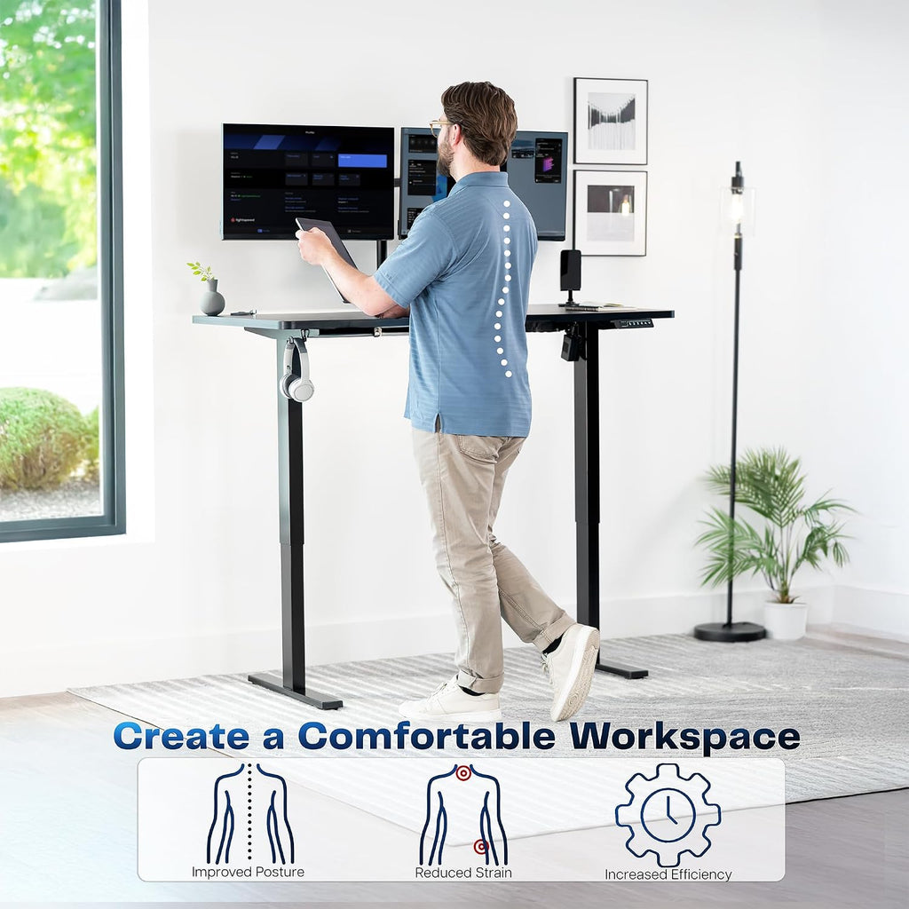Black 55 x 28 in Standing Desk, DESK-KIT-1B55B | Electric, Holds 220 lbs, Sit Stand, Height Adjustable, Solid