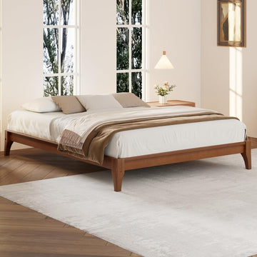 12" Japanese Low Profile Wood Queen Platform Bed Frame No Headboard (Brown)