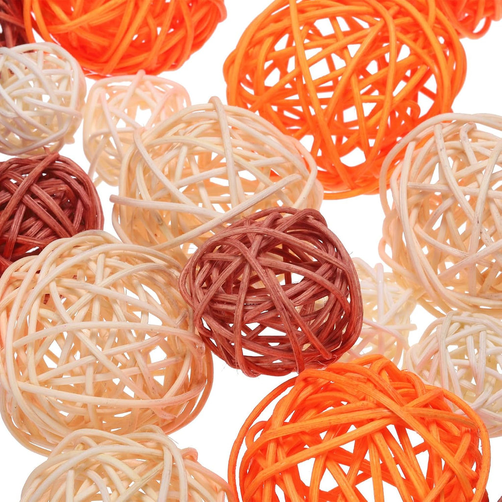 Vase Filler Decorative Balls, 2.4/2/1.6/1.2" Orange/Beige/Brown/White Wicker Rattan Decor, Balls Bowl Fillers - Set of 36