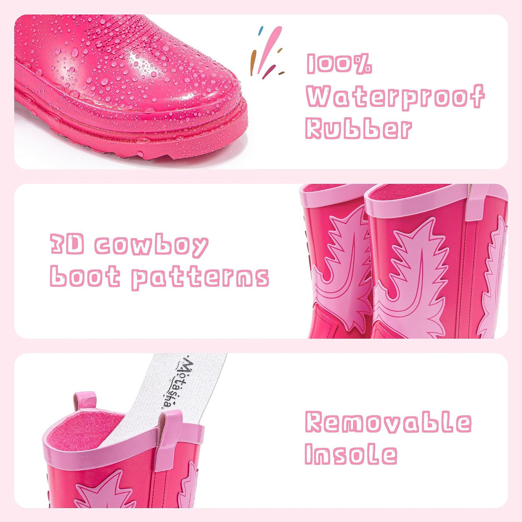 Cowboy Kids Rain Boots Waterproof Rubber Boots for Boys and Girls