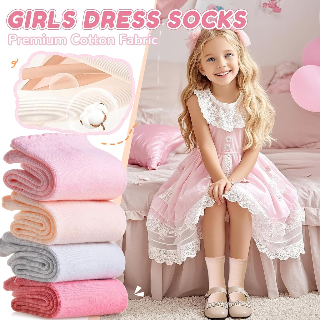 Ruffle Crew Socks Little Kids School Uniform Cute Cotton Frilly Dress Socks 6 Pairs