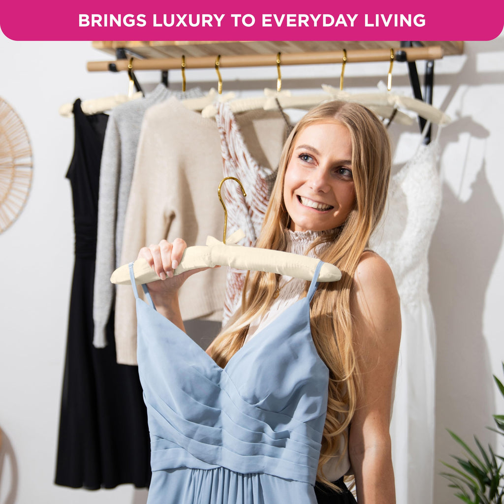 Premium Padded Hangers for Women's Clothing, Set of 12, Ivory