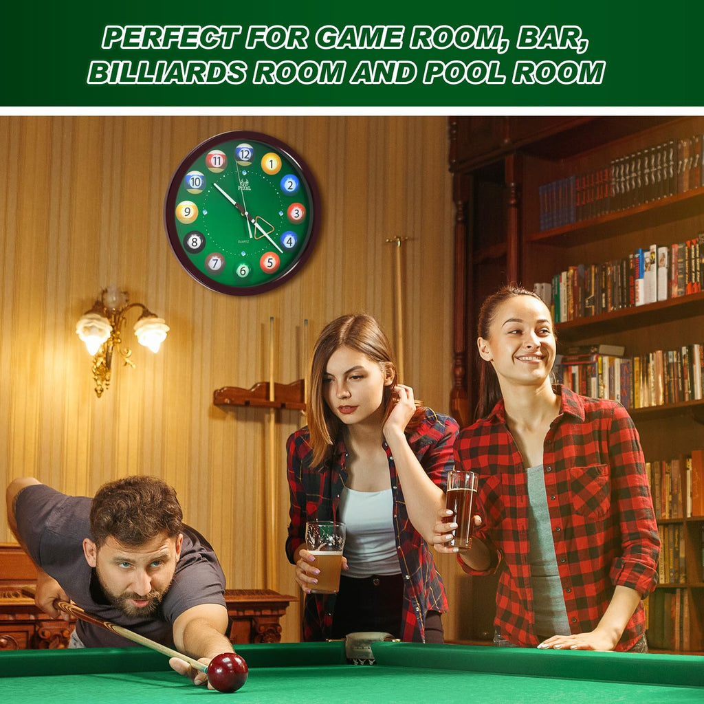 Inspired Nelson Style Big Billiard Pool Ball Clock 14 Inch, Reddish-brown, Round
