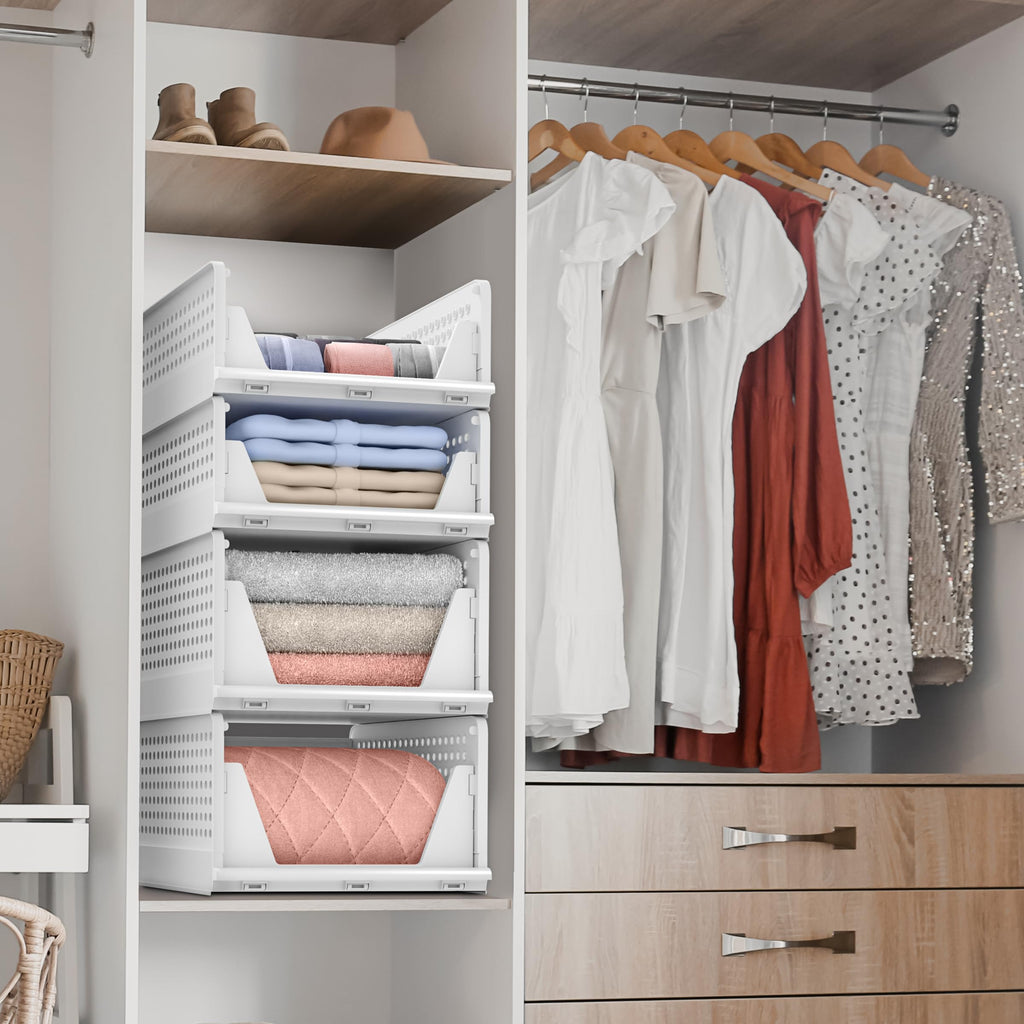 Stackable Closet Organizer, Open-Front Shelf Bins (2 Small 2 Medium)