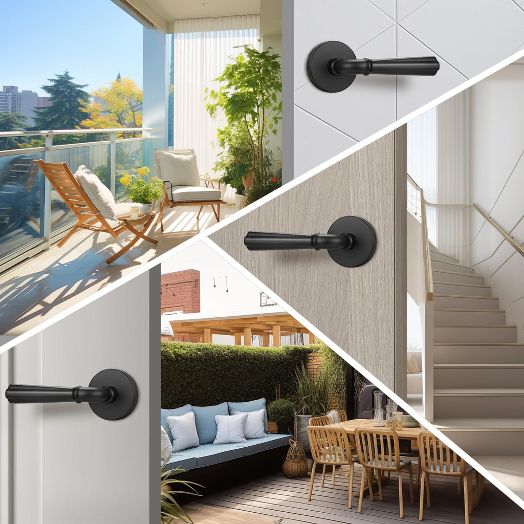 2 Pack Matte Black Dummy Door Handle Pantry Door Lock, Non-Turning Interior Closet Door Lever with Round Rosette