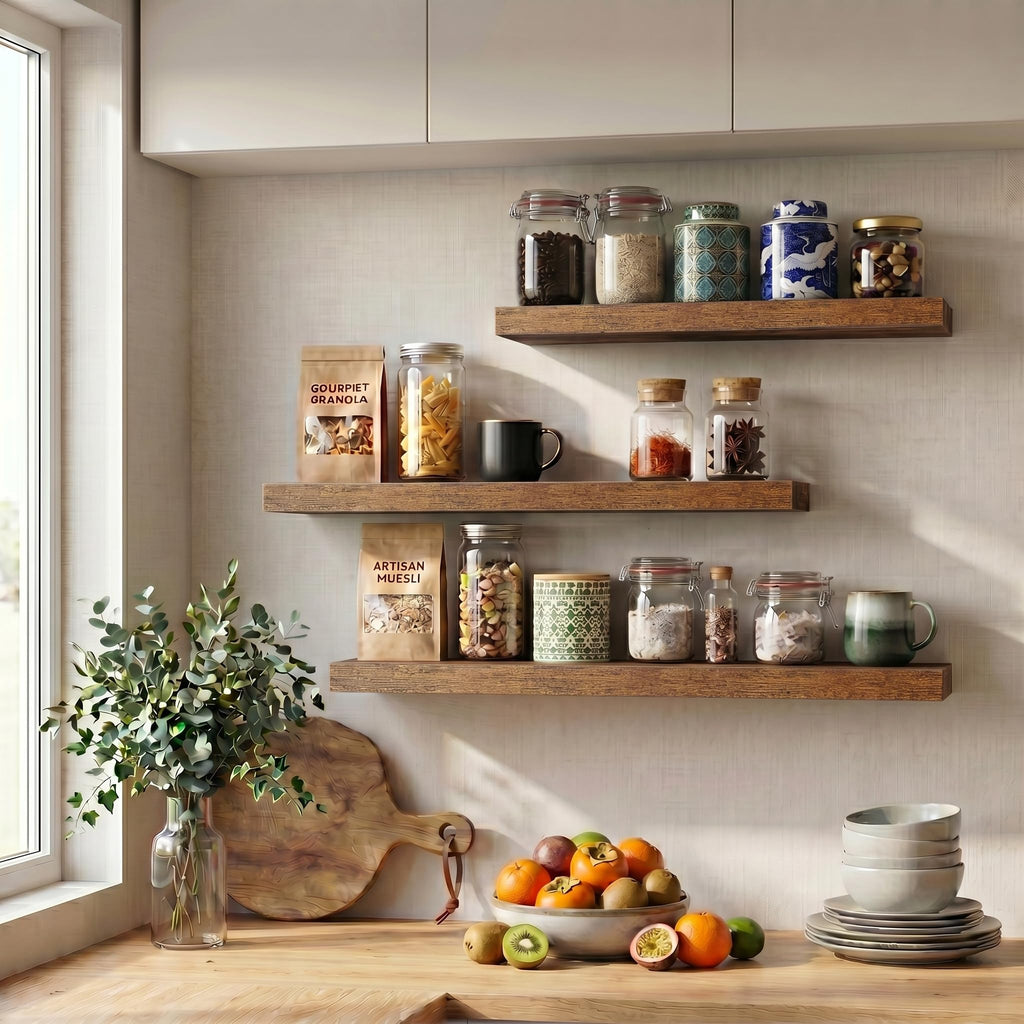 10" Deep Floating Shelves with Invisible Brackets, 20" Wall Shelves Bedroom Living Room, Modern Rustic Shelves Decor