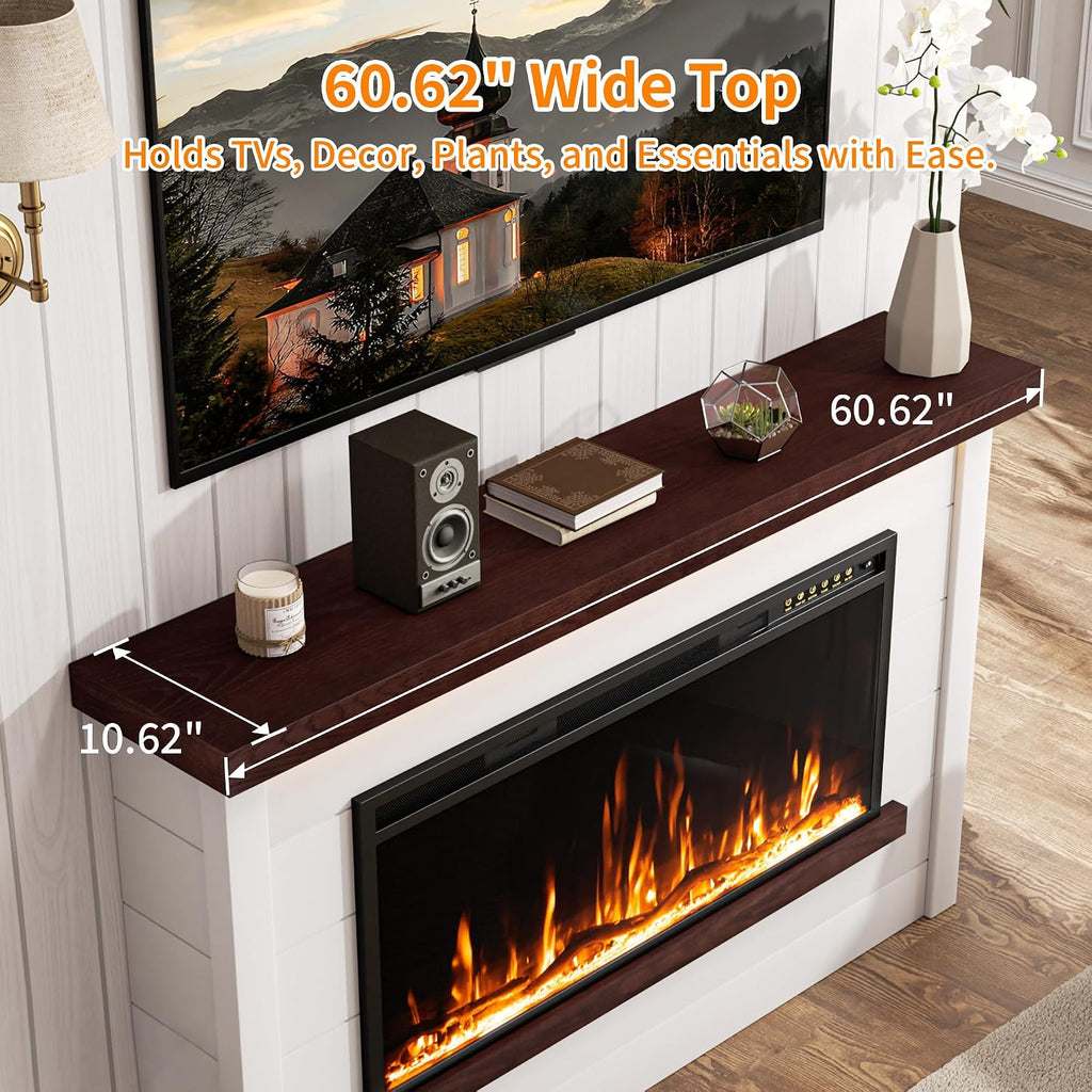 60" Electric Fireplace with Mantel, Fireplace TV Stand with 42"Electric Fireplace Heater, Remote Control
