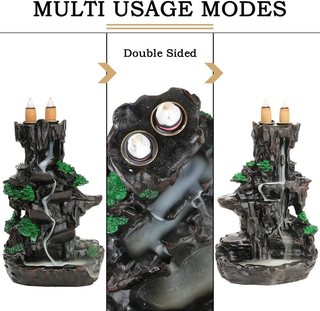 Mountain Incense Burner, Backflow Incense Holder with Cones and Sticks - Set of 5
