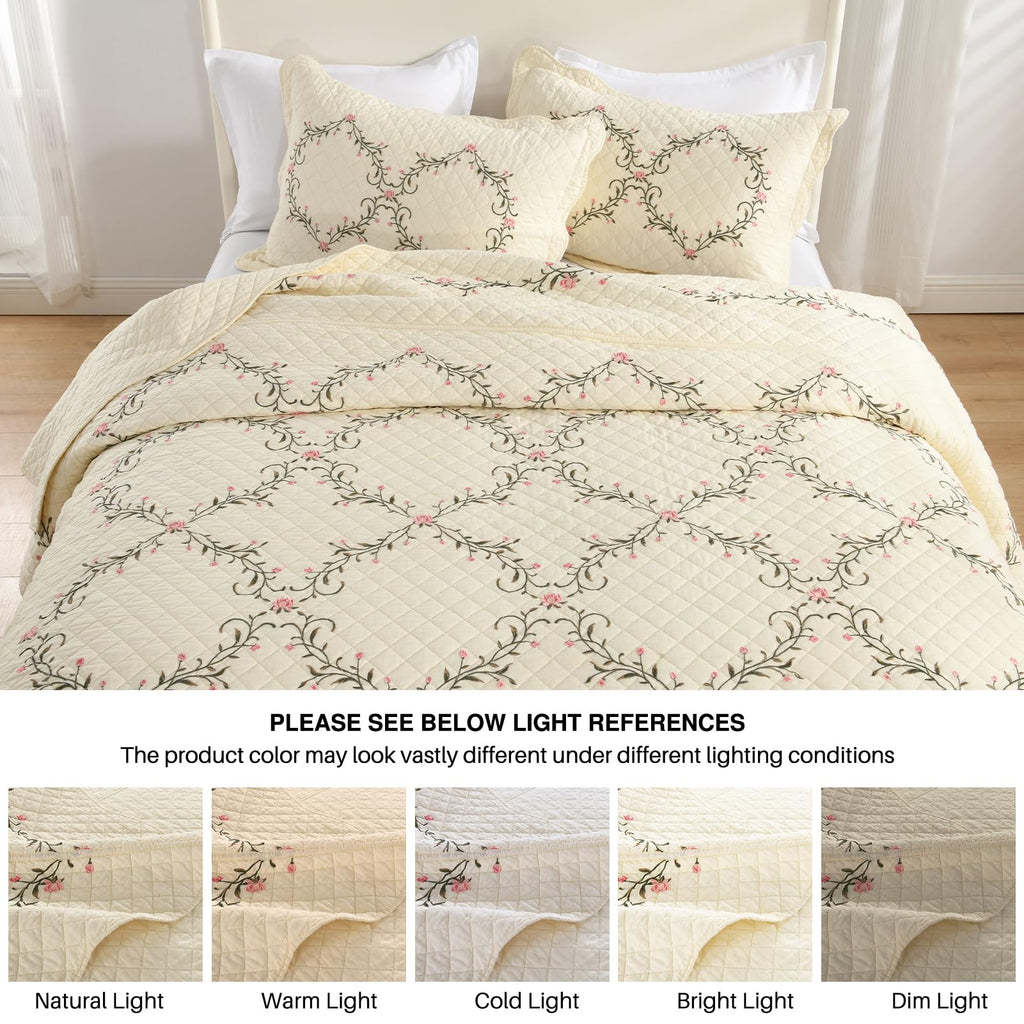 Embroidered Oversized Bedspread 100% Cotton Reversible Quilt