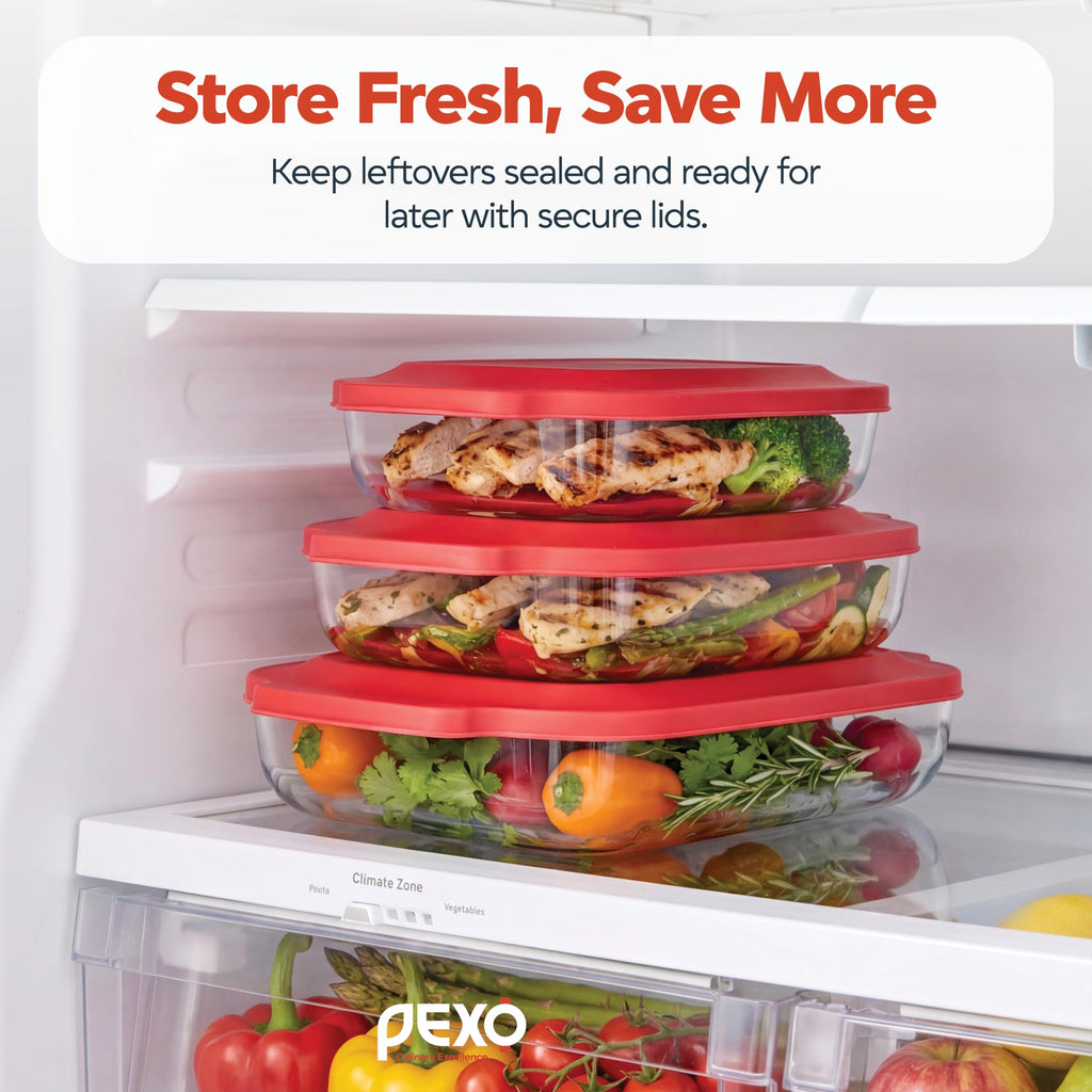 6-Piece Deep Glass Baking Dishes with Plastic Lids, Clear Glass Bakeware with Silicone Handles, (2.11QT, 3QT, 4.12QT)