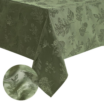 Elegant Woven Leaves Jacquard Damask Tablecloth, Olive - 60" W x 102" L