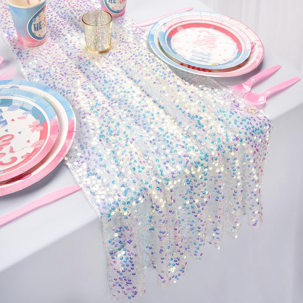 Mermaid Sequin Fabric by The Yard 5MM Iridescent Glitter Mesh Embroidery 2 Yard White Sparkly Fabric for Sewing