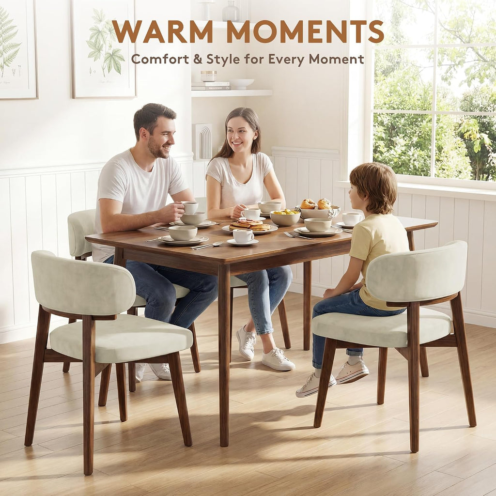 Dining Chairs Set of 4, Modern Upholstered Dining Chairs, Wooden Kitchen Chairs for Dining Room with Ergonomic Curved