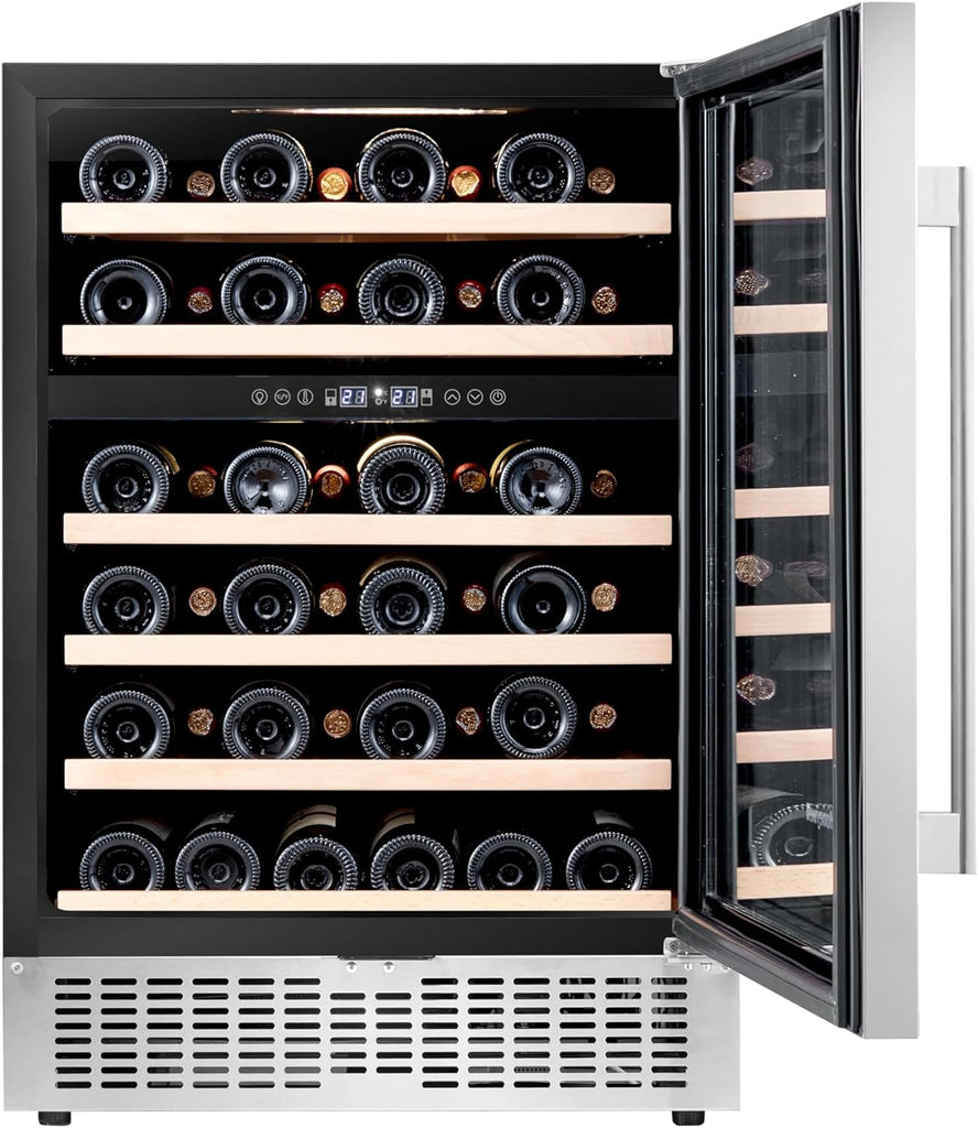 46 Bottle Dual Zone Compressor Wine Cooler Refrigerator, Large Freestanding Wine
