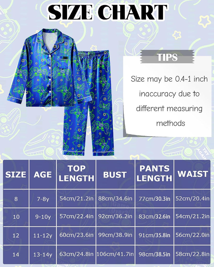 Boys Pajamas Silky Satin Big Boys PJs Set 2 Piece Sleepwear Button Down Kids Jammies Loungewear Clothes
