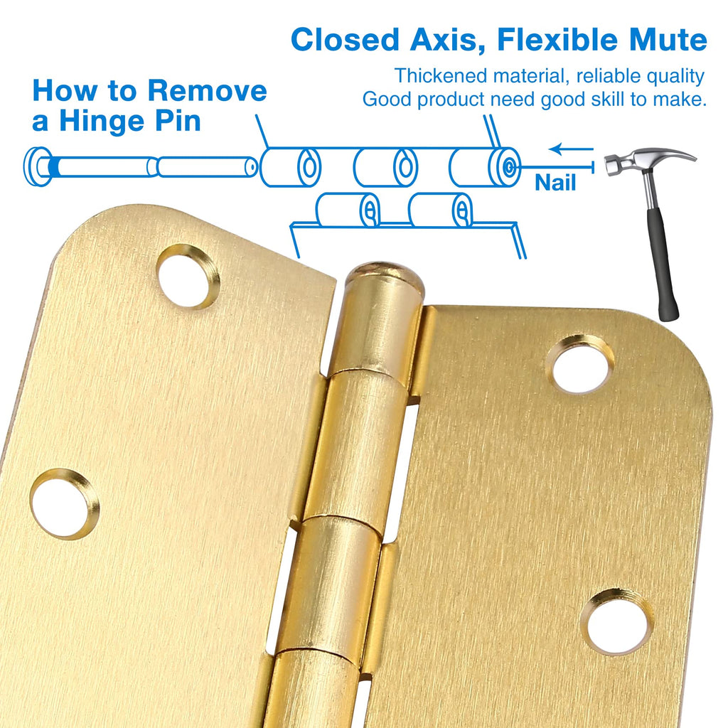 Door Hinges Satin Brass 3.5 Inch x 3.5" Interior Gold Door Hinges for Doors 18 Pack Brushed Brass Door Hinge 3-1/2"