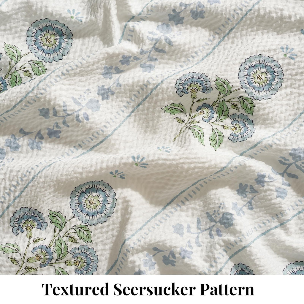 Comforter Set 3 Pieces Bed Set Seersucker Bed in a Bag Dirty Blue
