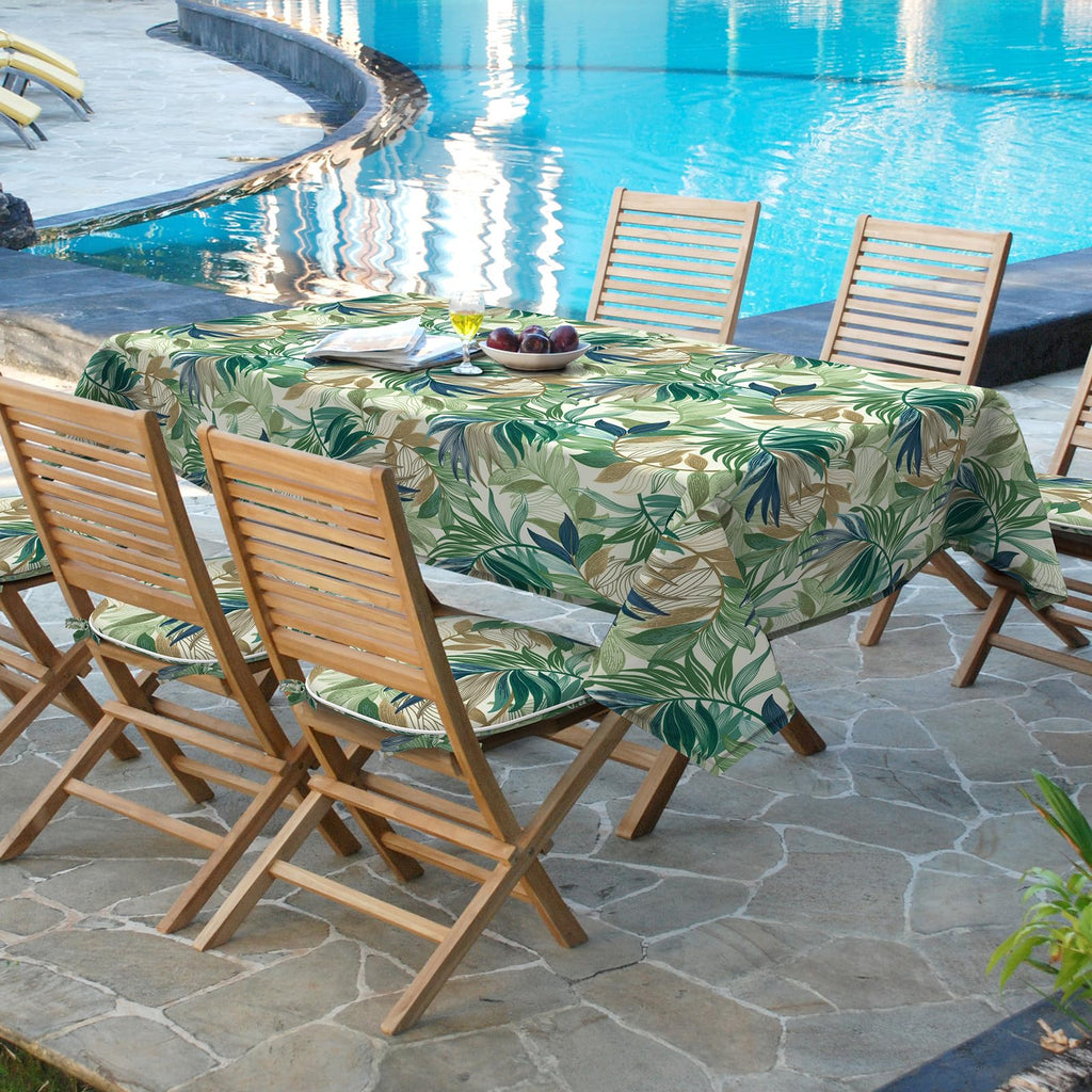 Outdoor Rectangle Tablecloth with Umbrella Hole and Zipper 84" x 60", Water Repellent Floral Picnic Cover, Fade &