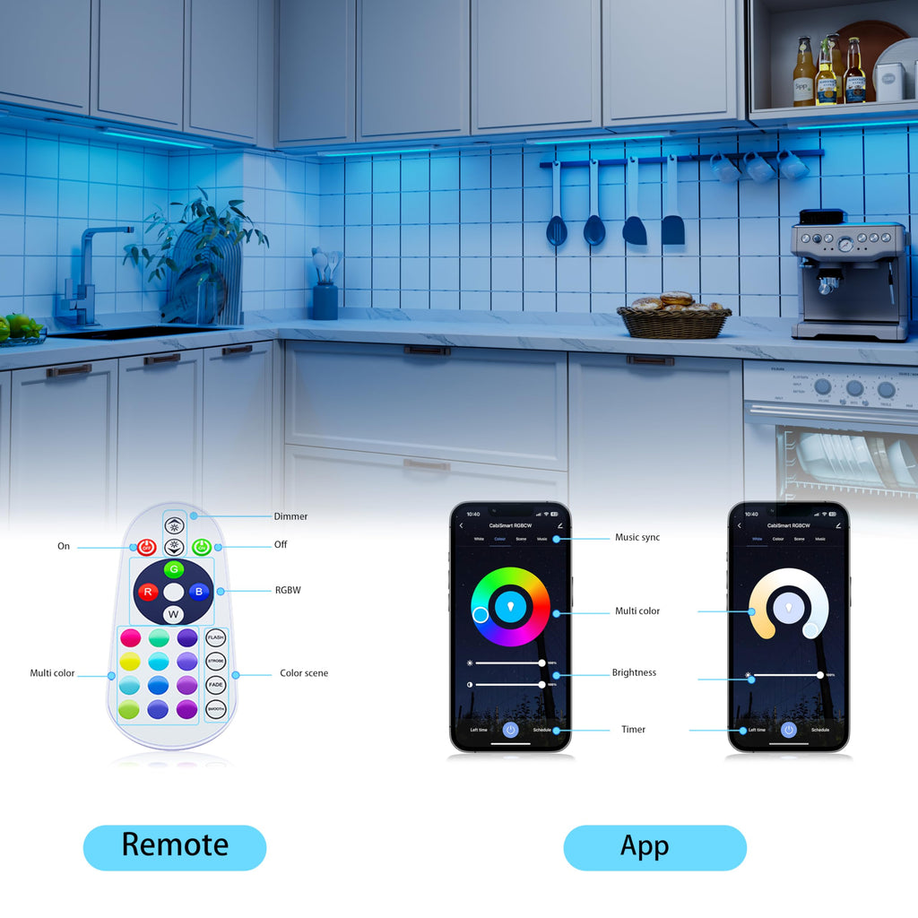 Smart LED Under Cabinet Lights, RGBW 6-Bar Kit