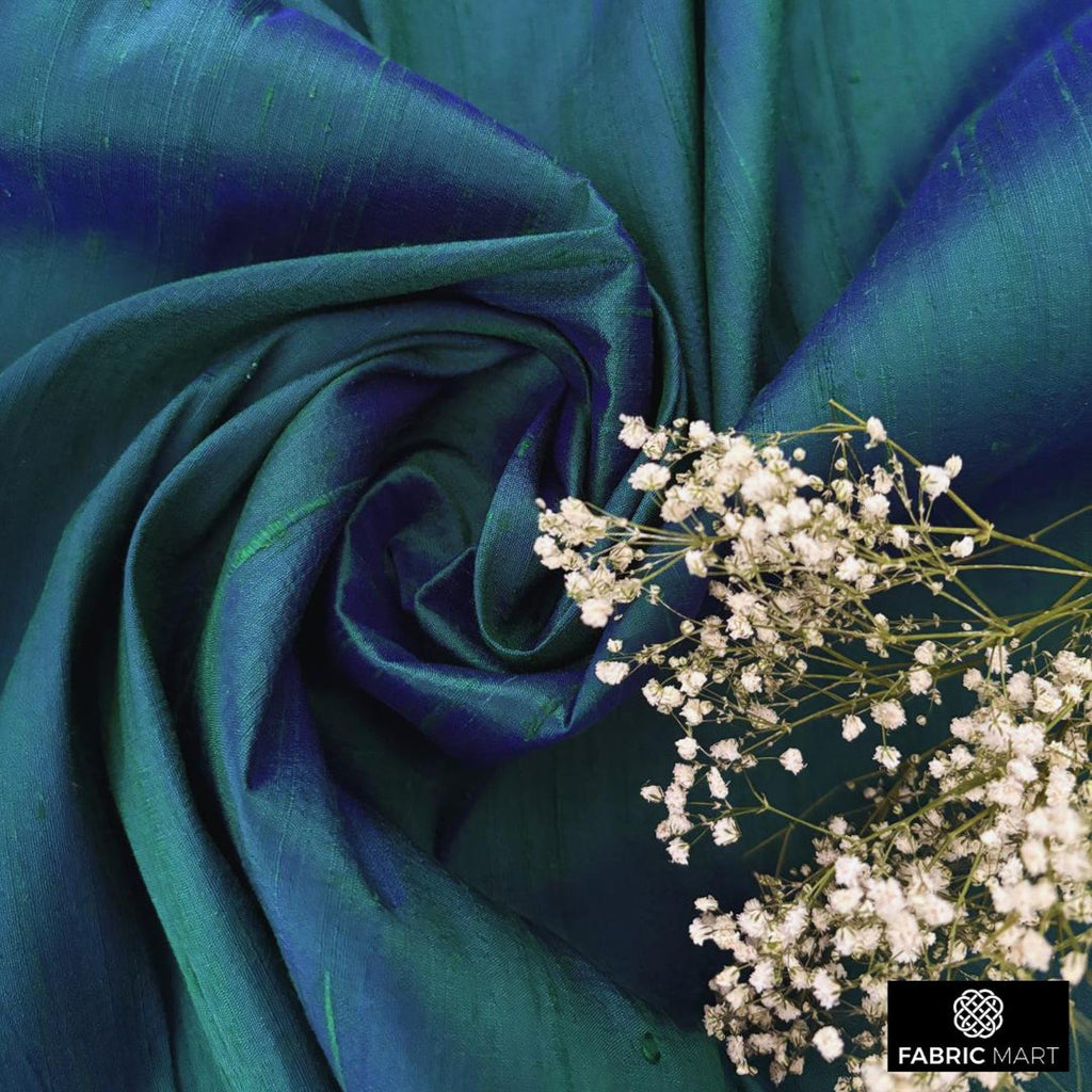 Mart Direct Peacock 100% Pure Silk Dupioni Fabric By The Yard, 1 Yard 41 inches Width Pure Raw Silk Solid Color Blue