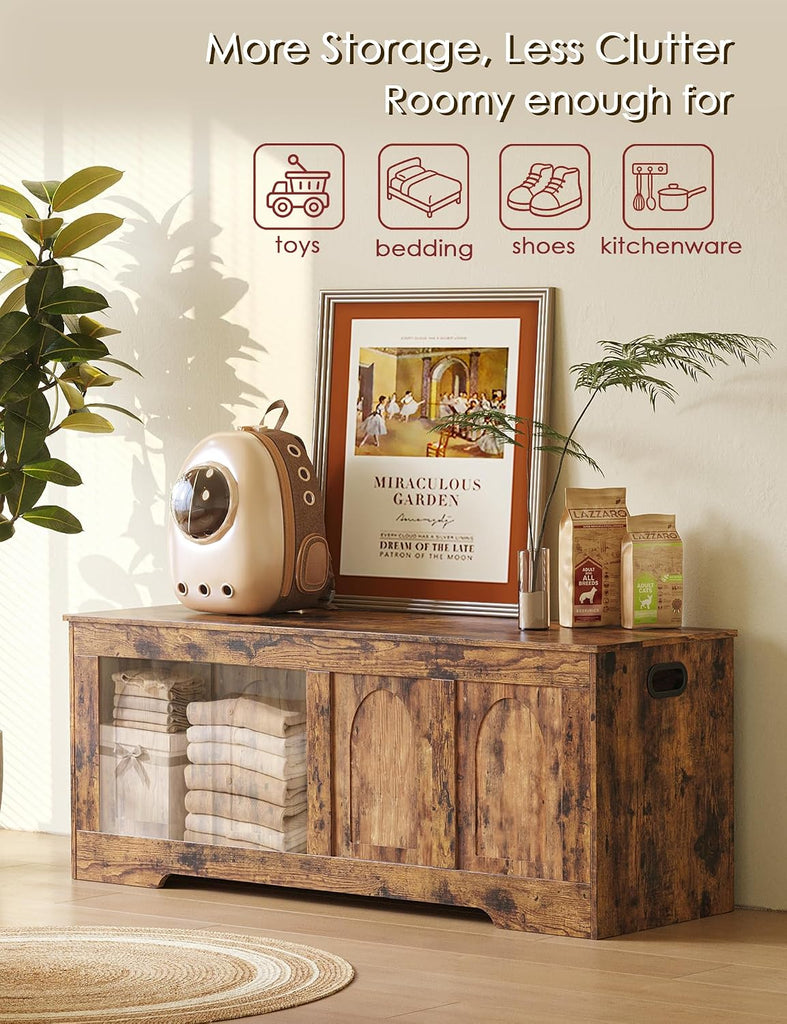 Storage Chest, Wooden Toy Box with Lid, 2 Soft-Close Hinges 47.2" | Entryway Shoe Bench, Finger-safe Flip-Top, Easy