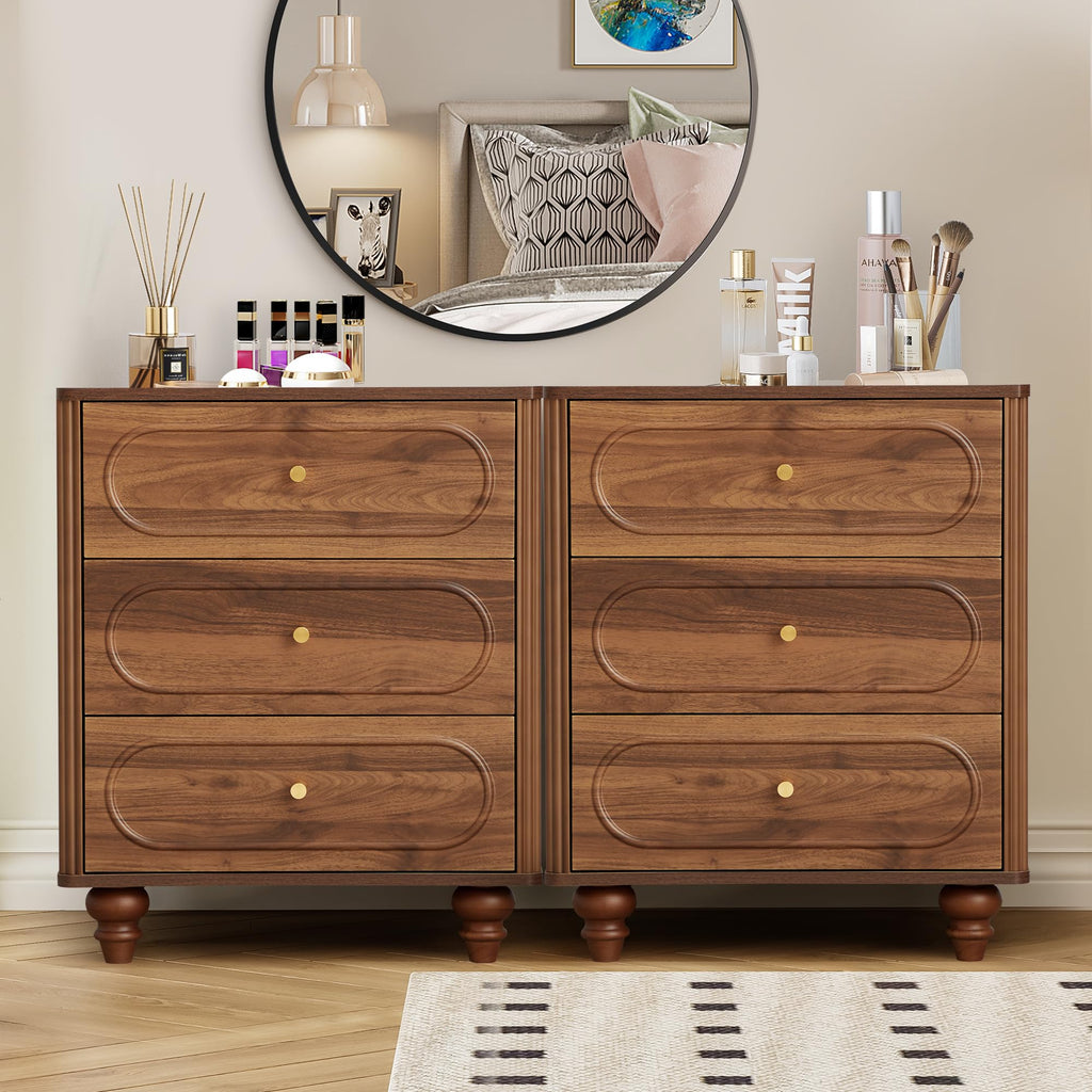 3 Drawer Fluted Dresser, Mid Century Modern Chest of Drawers, Wood Storage Small Dresser Organizer Living Room