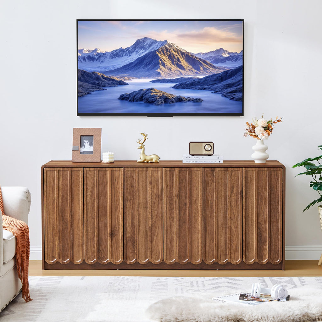 Sideboard Buffet Cabinet with Storage, Low Storage Cabinet Modern Wooden Accent Credenza Console Table TV Stand with