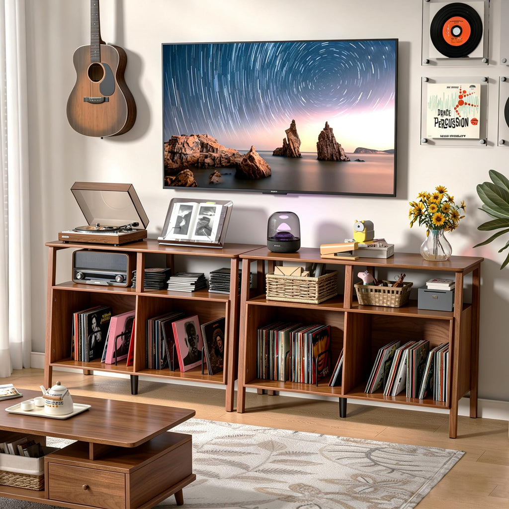 Large Record Player Stand, with Open Storage Holds up to 300 Albums