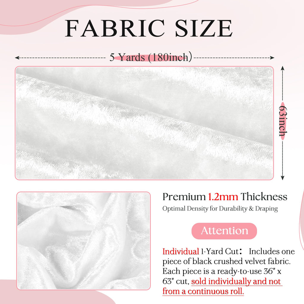 5 Yard 63" Wide White Stretch Crushed Velvet Fabric