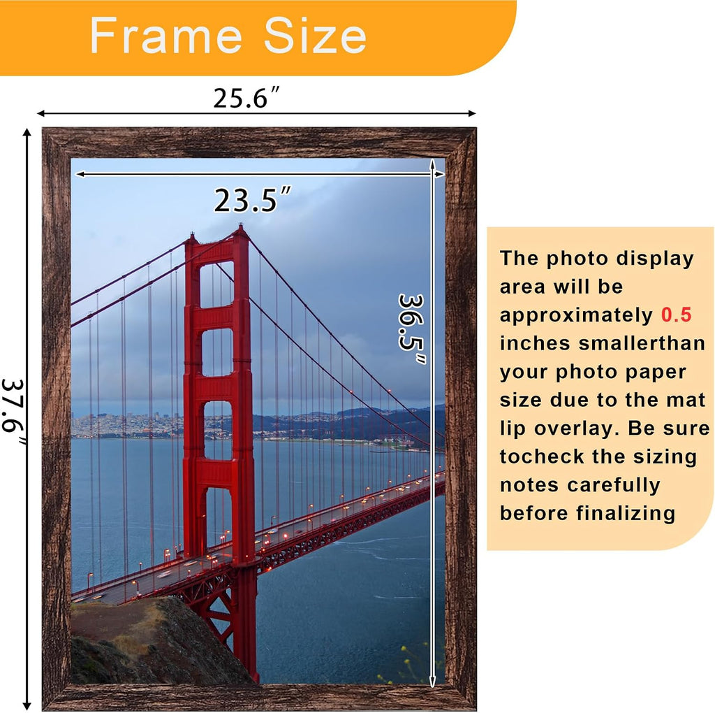 24x36 Poster Frame Display 24 x 36 inches, Photo Frames for Wall Hanging, Engineered Wood, Brown, 1 Pack