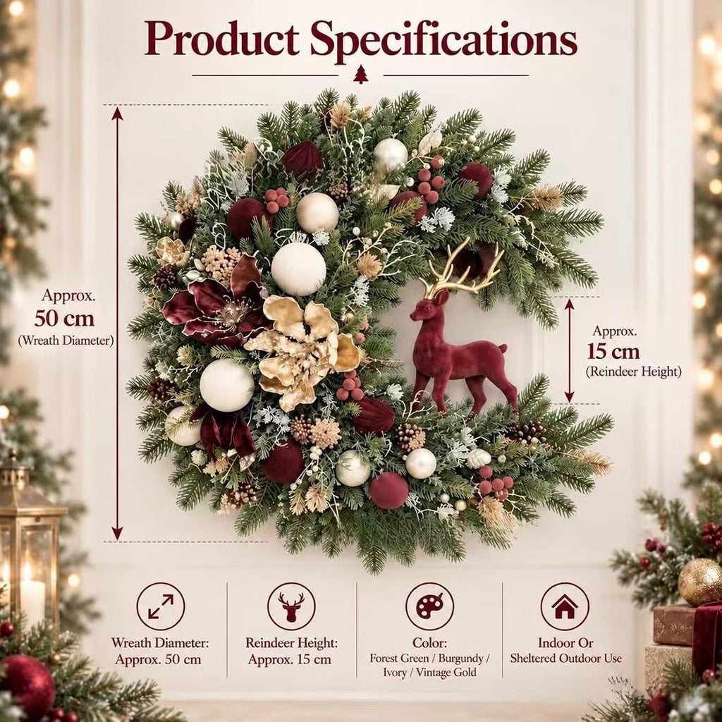 Artificial Christmas Wreath, Indoor Outdoor Holiday Decor