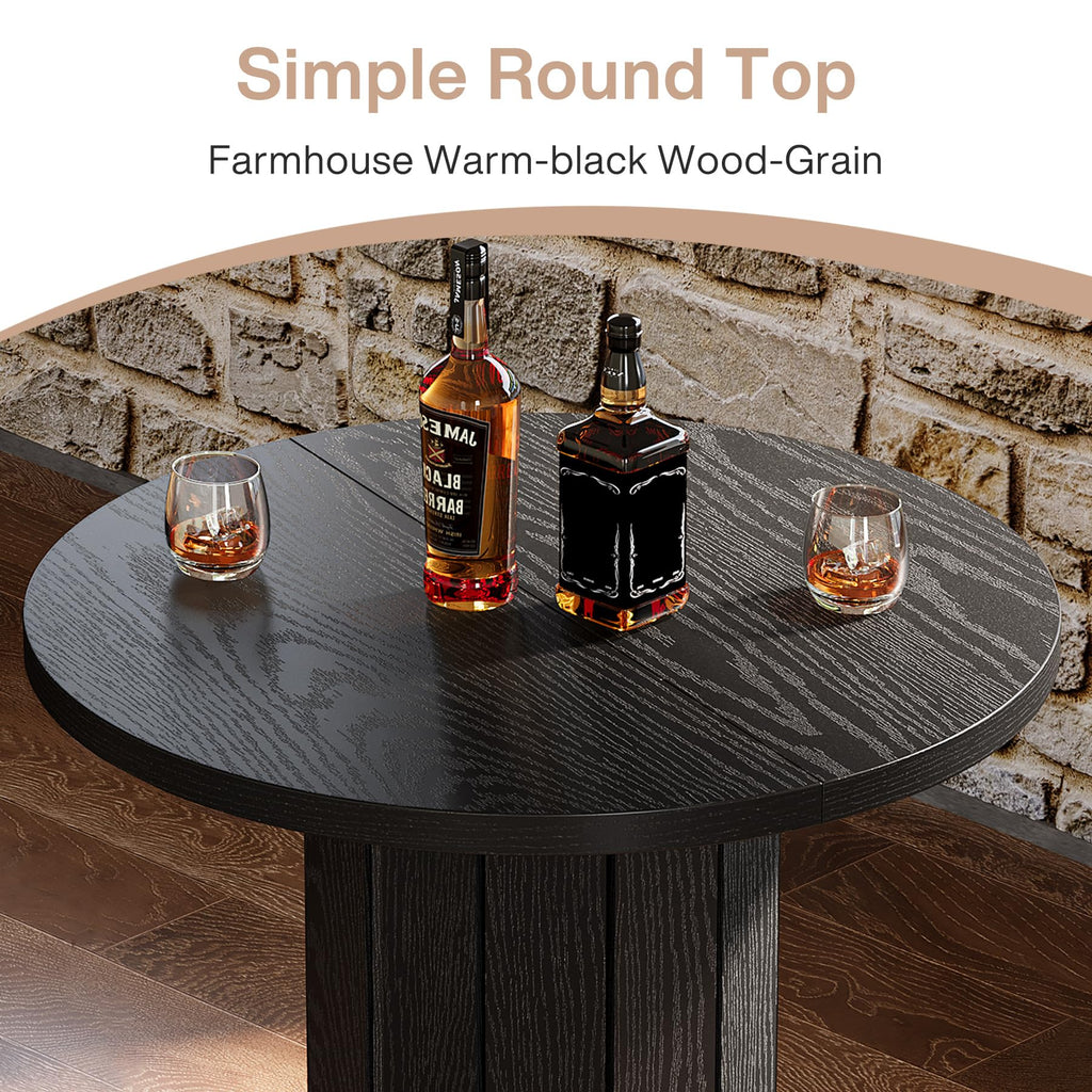 Round Bar Table, 39.4" H Wood Bistro Pub Table with Metal Ring Footrest for Dining Coffee Cocktail Living Room, Small