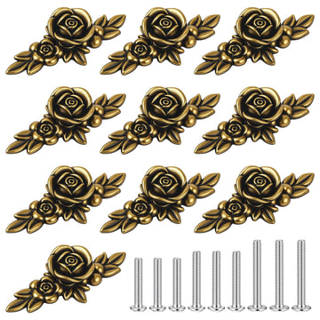 10 Pack Vintage Floral Cabinet Knobs with Decorative Backplates, Zinc Alloy Drawer Pulls Handles Bathroom Dresser